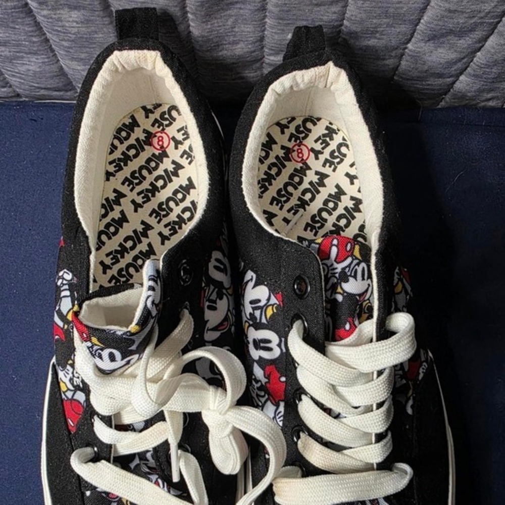 649 Disney Mickey Mouse black sneakers with repeating Mickey Mouse graphicic
